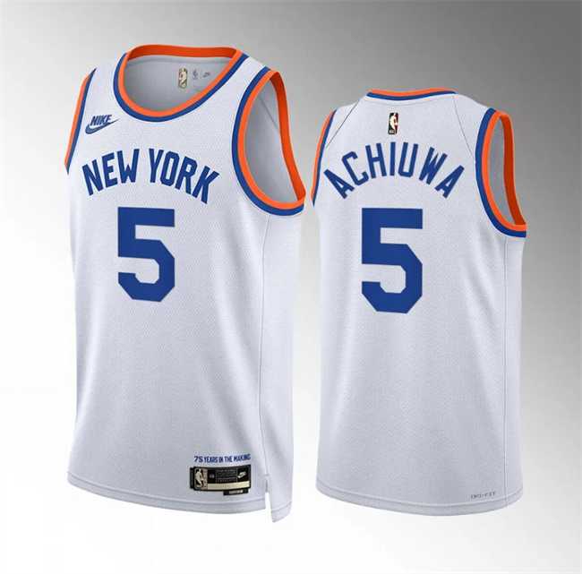 Mens New Yok Knicks #5 Precious Achiuwa White 2021-22 City Edition Stitched Basketball Jersey Dzhi